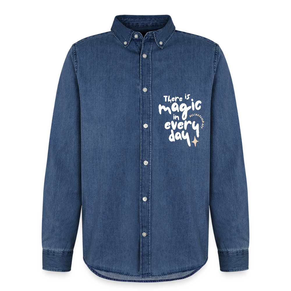 Jeanshemd mit ALLTAGSGOLD Claim - Stanley/Stella Denim Hemd - verwaschenes Mittelblau