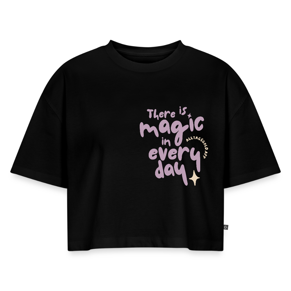 Frauen Oversized Bio Cropped T-Shirt - Schwarz