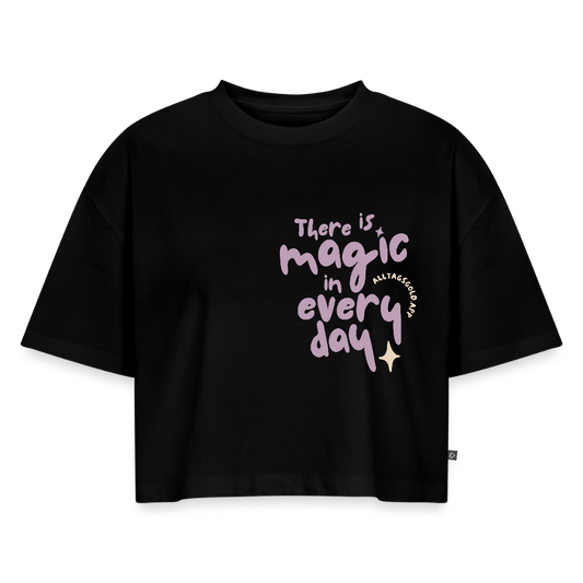 Frauen Oversized Bio Cropped T-Shirt - Schwarz