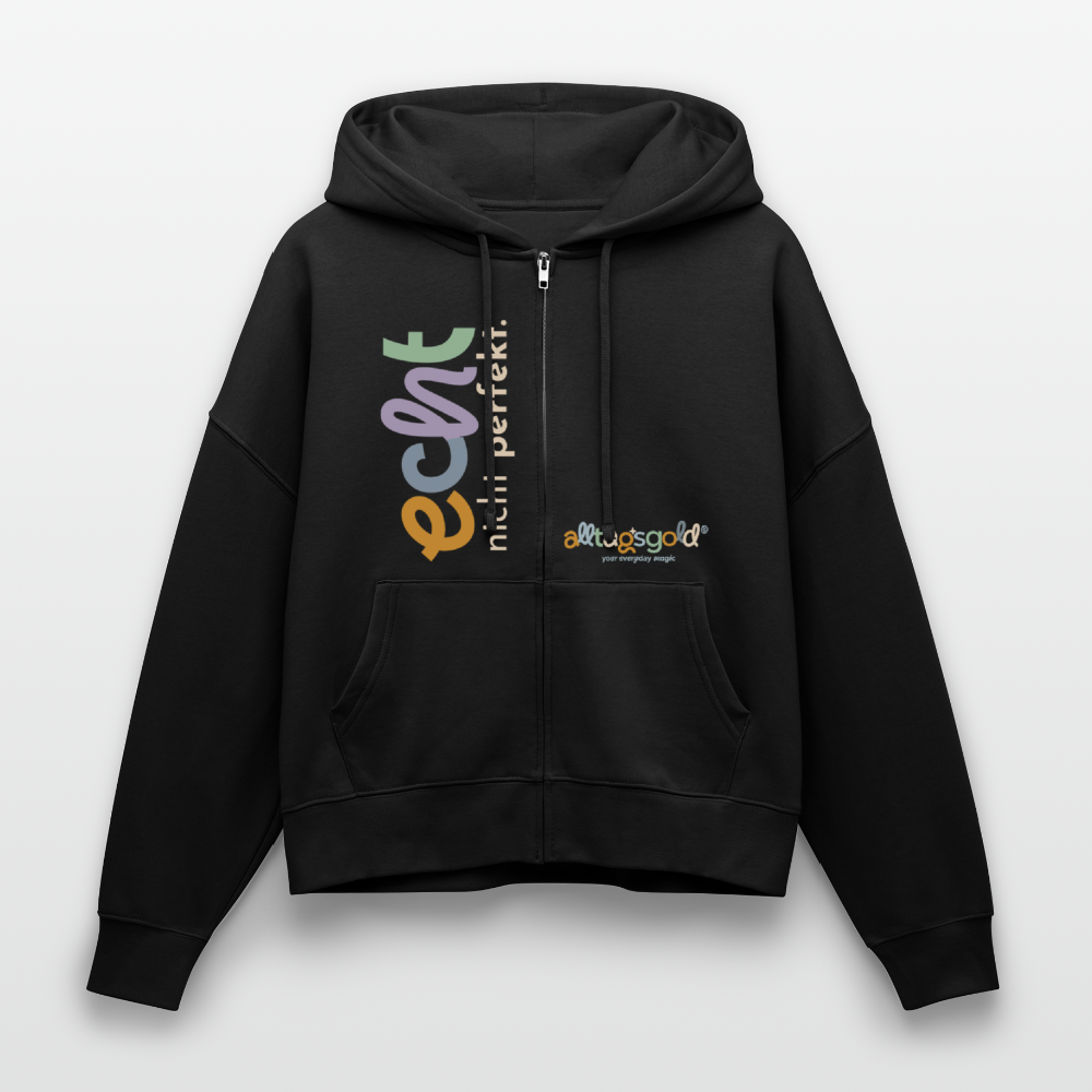 Alltagsgold SWEATJACKE MIT KAPUZE - Stanley/Stella Boxy Frauen Bio Zip Hoodie Ida - Schwarz